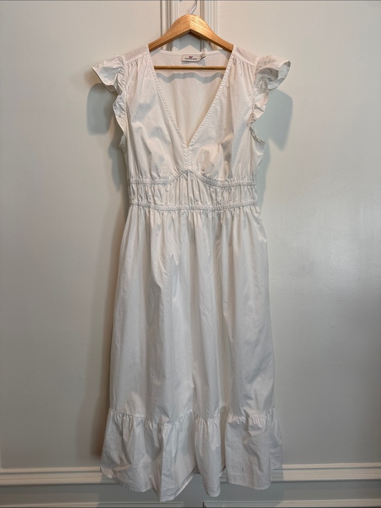 Vineyard Vines Dresses & Skirts - Vineyard Vines White V-Neck Ruffle Sleeve Midi Dress